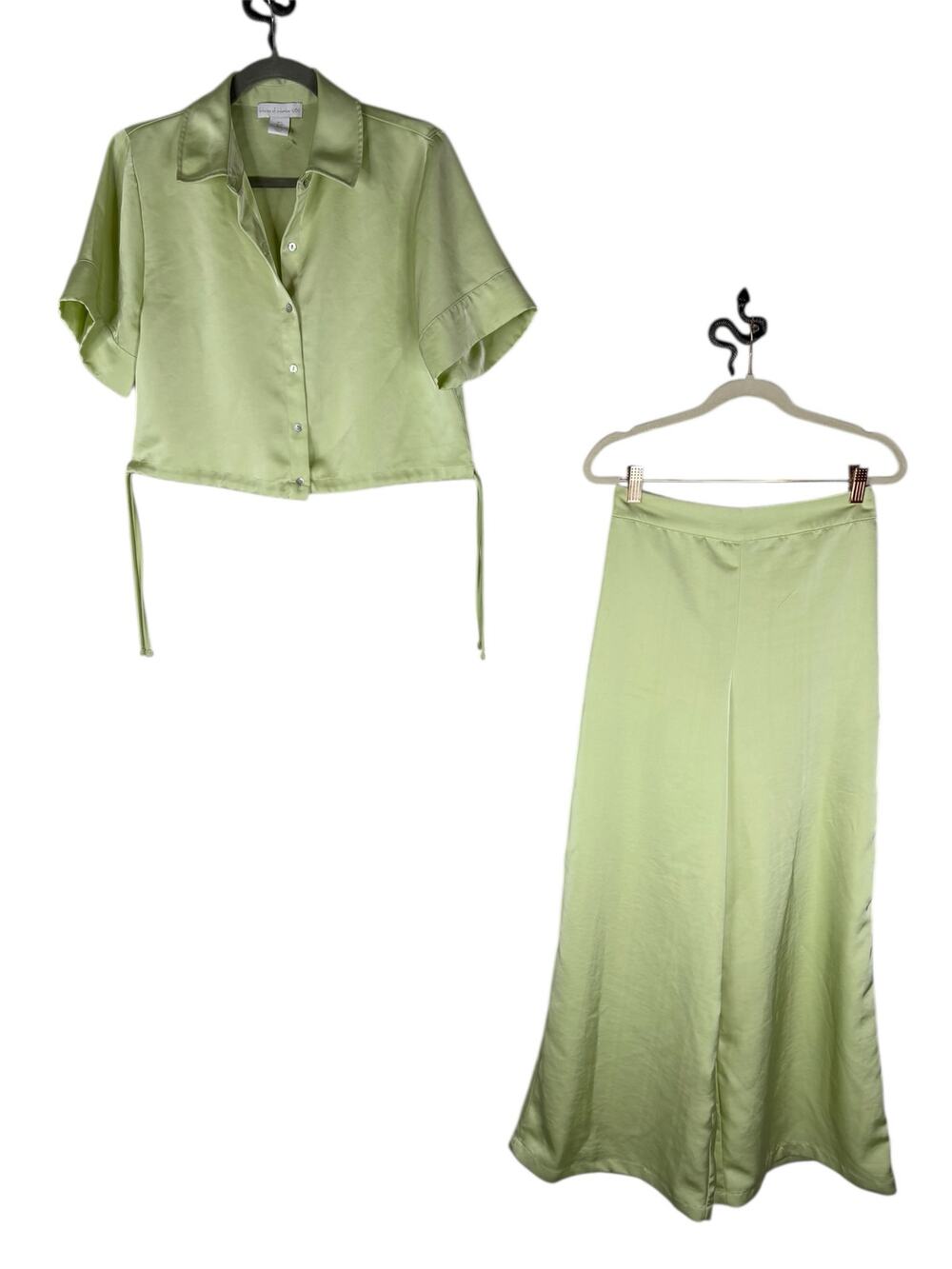 House Of Harlow Satin Crop Top Wide Leg Pants Set Preppy Vacation Going Out S